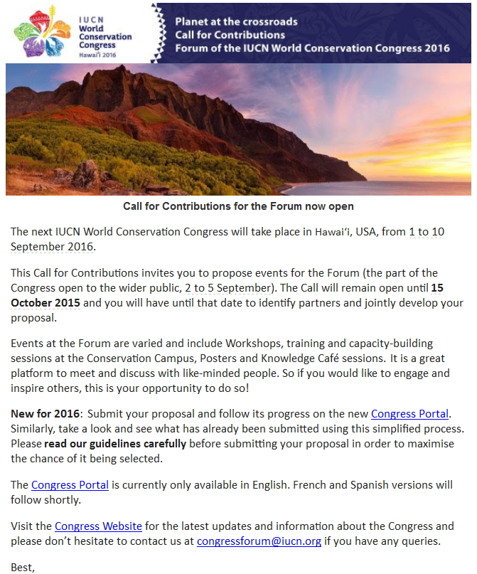 IUCN Congress 2016 Hawaii - Call for Contributions